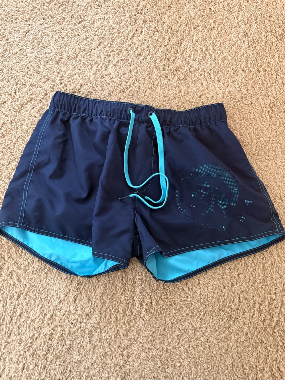 Navy Swim Shorts with Aqua Lining and Drawcord
